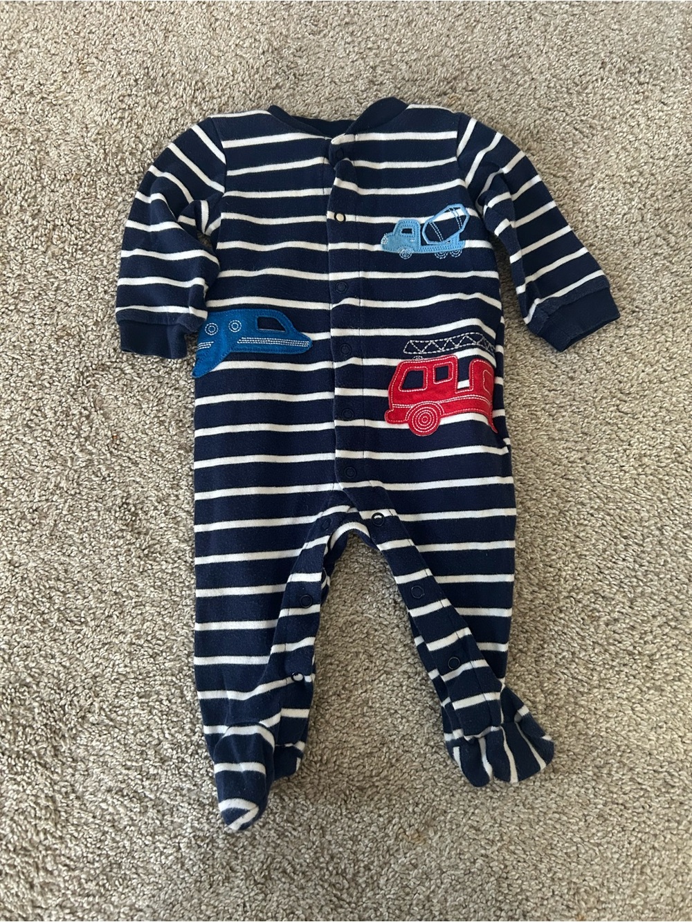 Carters 3-6 Month Striped Footie Pajamas with Cars and Trucks